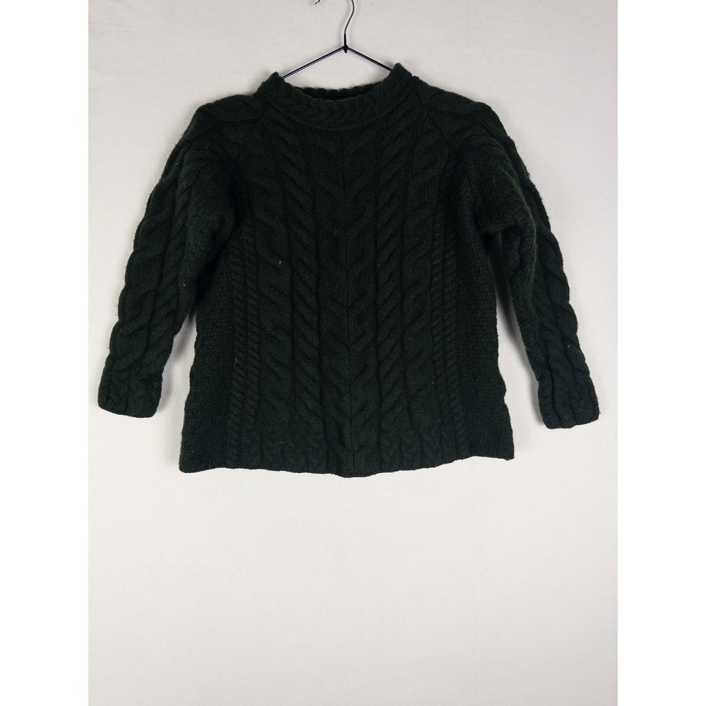 Aran Sweater Market Womens XL (M) Dark Green Ireland Merino‎ Wool Chunky